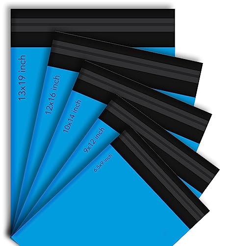 PACKY 50 bolsas de correo de color azul bebé, 5 tamaños pequeños a grandes