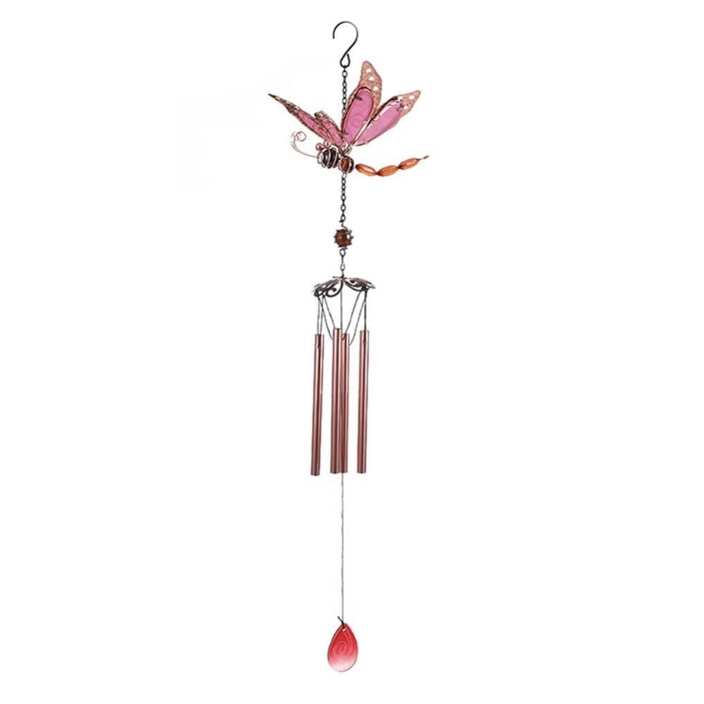 Wind Chime Outdoor Wind Chimes Metal Dragonfly Chime with Night Glowing for Yard Garden Home Decor Windchime(Rose,Tube)