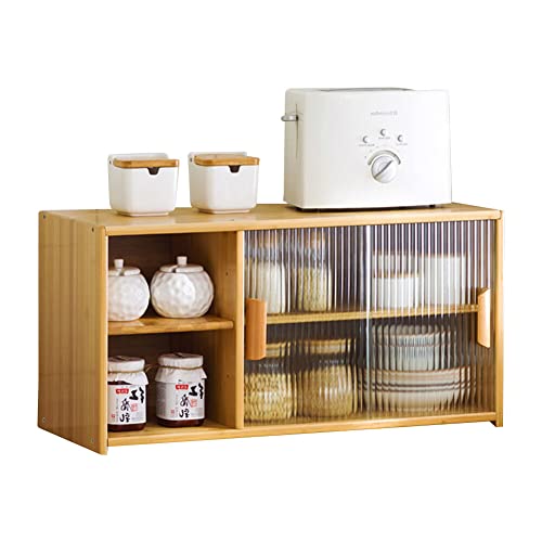 食器棚 キッチン収納 卓上 収納 竹製 キッチンカウンター カップボード 引き戸 2段 3段 大容量 安定 防塵 防湿 防虫 スリム 調味料 お茶碗 小物入れ 食器収納 組み立て簡単 シンプルでおしゃれ 原色