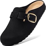 BOSTANTEN Clogs for Women Wide Width Comfortable Suede Mules with Soft Footbed and Arch Support, Cute Slip On Potato Shoes Black