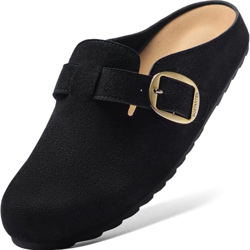 Image of BOSTANTEN Clogs for Women Wide Width Comfortable Suede Mules with Soft Footbed and Arch Support, Cute Slip On Potato Shoes