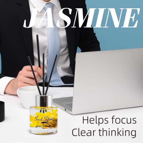 Seed Spring Reed Diffuser Set With Sticks Jasmine Scent Oil For Bedroom Office Gym And Stress Relief Home Office Fragrance Decoration Product 50 Ml/1.7 Oz #TOP5