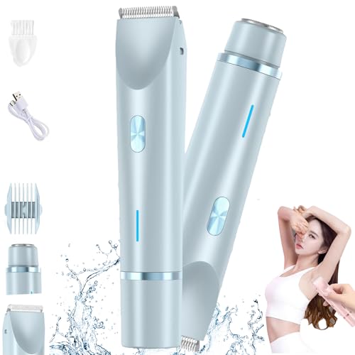 Silkysplash Maquinilla de afeitar, cortadora de bikini impermeable para mujer, cabezales intercambiables, 2 en 1, doble cabeza húmeda y seca, adecuada para piernas, cara y axilas (azul)