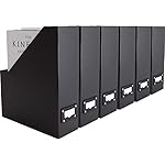 Blu Monaco Foldable Black Magazine File Holder with Leather Label Holder - Set of 6 Cardboard Magazine File Boxes Desk File Organizer