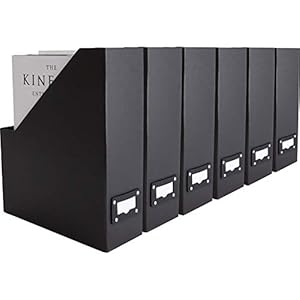 Blu Monaco Foldable Black Magazine File Holder with Leather Label Holder – Set of 6 Cardboard Magazine File Boxes Desk File Organizer