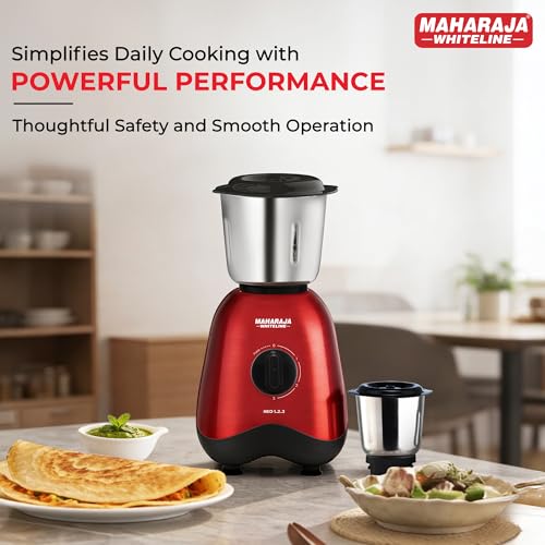 Image of Maharaja Whiteline Neo 1..2..3 Mixer Grinder | 500 W Motor, 20,000 RPM | Long Running Time, Cooler Operation | Durable Coupler, Vacuum Foothold | Stainless Steel Blades | 2 Versatile Jars