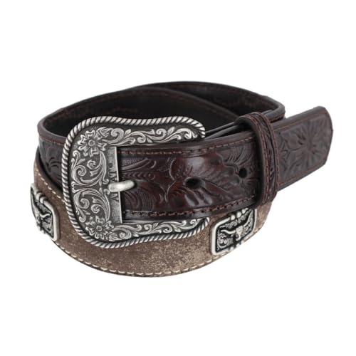 ARIAT Youth Boys Floral Tooling Longhorn Conchos Belt, Brown, 22