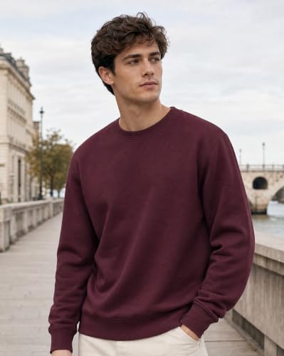 Image of Nobero Sweatshirts for Man Stylish | 280 GSM Rich Cotton Fleece Solid Regular Fit Full Sleeve Sweatshirt for Men | Stylish Casual Wear Winter Crew Neck Sweatshirt for Men