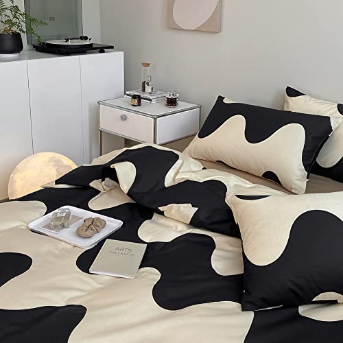 Dierjueyers Ripple Duvet Cover Set Queen, 100% Cotton Bedding, Cream White Black Geometric Pattern Printed thumb #1