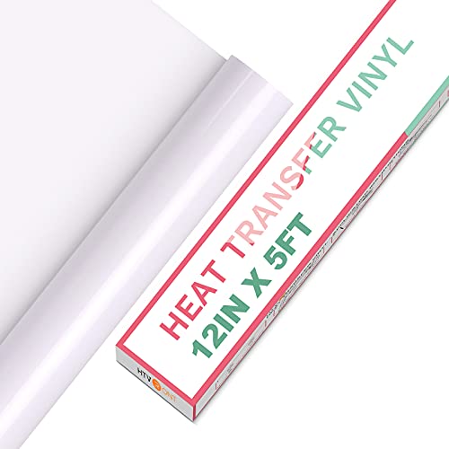 HTVRONT HTV Vinyl Rolls Heat Transfer Vinyl - 12' x 5ft White - Easy...