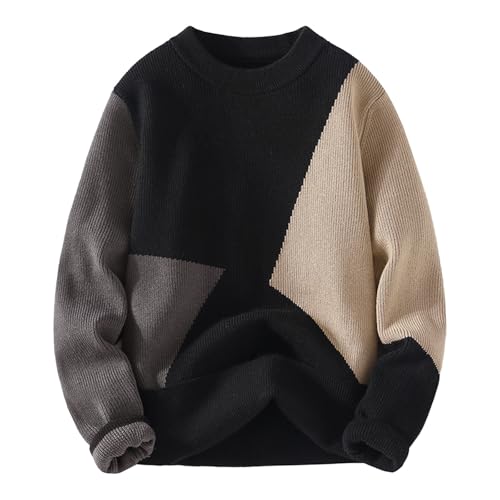 Crewneck Sweaters for Men Geometric Graphic Knitted Pullover Fashion Jumper Tops Long Sleeve Loose Comfy Sweaters