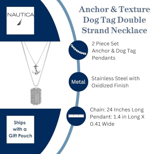 Nautica Anchor Dog Tag Necklaces for Men, Layered Chain, 24 Inches - image 4