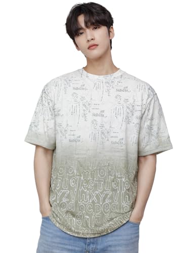 Image of London Hills Men's Cotton Printed Ombre Gradient T-Shirt | Loose Fit Casual Wear | Short Sleeve Crew Neck | Soft Breathable Fabric for Daily & Streetwear Use