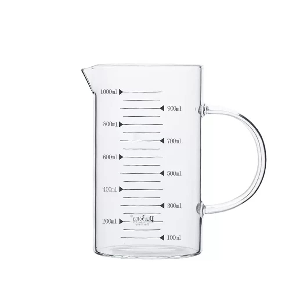 Taza medidora con Escala para Uso doméstico Ml Cocina Hornear Leche Medición de Agua Vasos de Vidrio de borosilicato Alto Durable (1000ml)