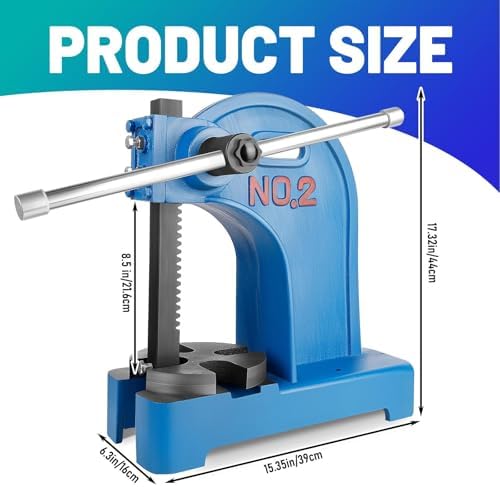 Manual Arbor Press, 2 Ton Heavy-Duty Cast Iron, Work Height 8.5 inches, Desktop Precision Hand Press for Stamping, Stretching, Riveting, Engraving