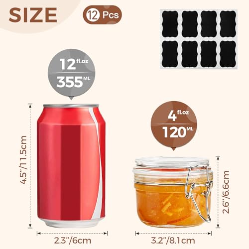 image for ComSaf 4oz Small Airtight Glass Jars Set of 12 with Lids Food Storage 