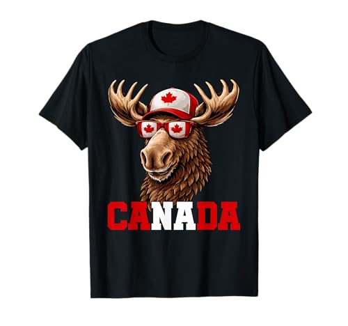 Canada Day Moose Maple Leaf Flag Sunglasses Canadian Pride T-Shirt