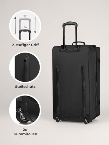 Grand sac de voyage REDOLZ Duffle Essentials extensible noir avec roulettes intégrées