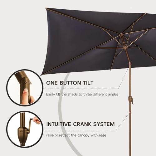 Image of Abba Patio 6.5FT Outdoor Patio Umbrella Outdoor Table Umbrella with Crank Market Umbrella 6 Sturdy Ribs UV Protection Waterproof and Push Button Tilt for Garden Deck Backyard Pool,Dark Blue