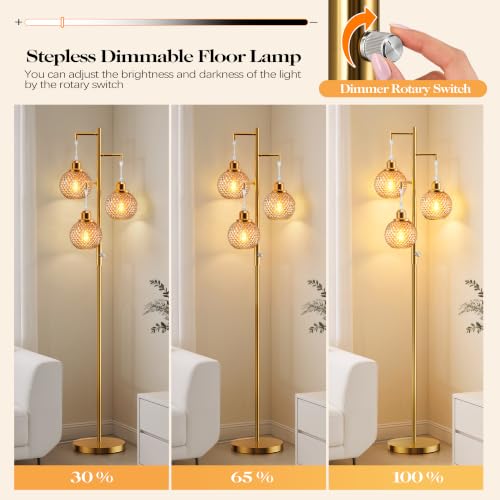 Image of QiMH Glass Floor Lamps for Living Room, Standing Lamp for Bedroom, Amber