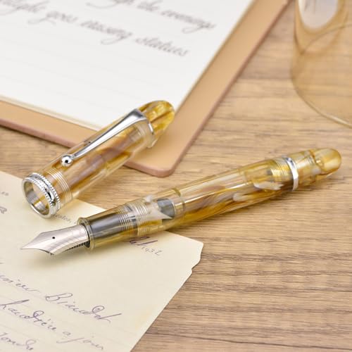 Asvine V800 Stylo Plume - Système de Remplissage sous Vide avec Grande Capacité d'Encre - Pointe 8 Stub 1,1mm pour Calligraphie, Art et Dessin avec Clé - Ensemble Cadeau - Marron Blanc – vue 7