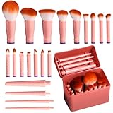 BS-MALL Travel Makeup Brushes – Professional and Durable 16-piece Set Detachable Rotating Handles, Eco-Friendly Design, Comes with Storage Barrel(Orange case)
