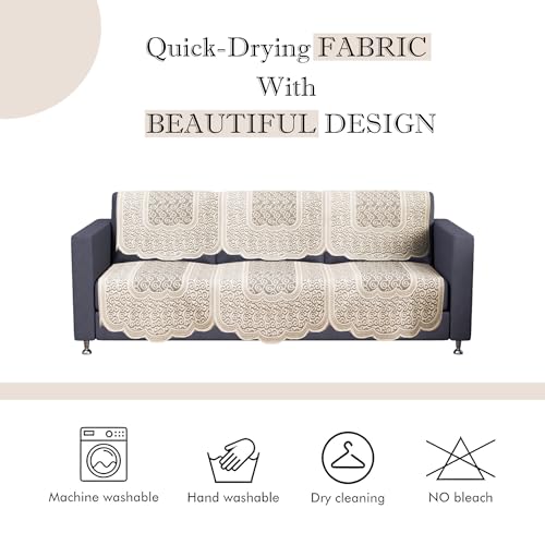 Image of Kuber Industries (Set of 6) Stylish & Durable Cotton Sofa Covers 3 Seater | Washable Sofa Protector /Mat | Suitable Slipcover for Living Room & Office | Zig Zag Design - Cream