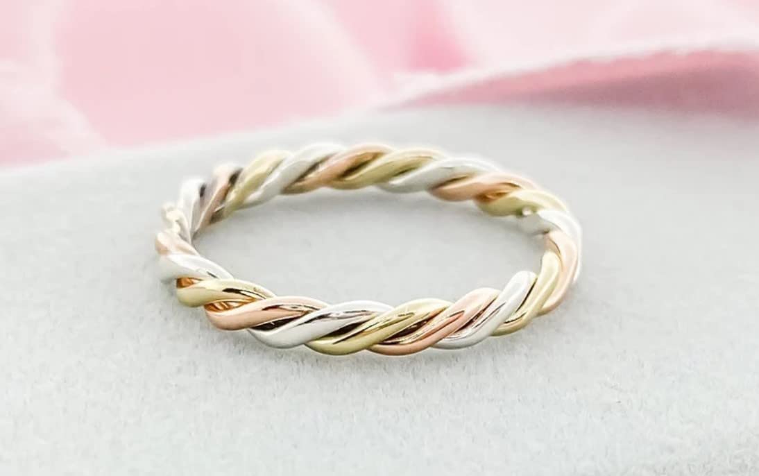 Copper Brass Twist Ring 3-Dhatu Band