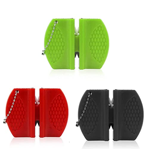 3 Pieces Pocket Knife Sharpener Portable Knife Sharpener Thick & Fine 2-Stage Mini Pocket Knife Sharpening Tool for Mountaineering Camping Travel or Outdoor BBQ(Red, Black, Green)