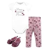Hudson Baby Unisex Baby Cotton Bodysuit, Pant and Shoe Set, Plum Wildflower, 3-6 Months