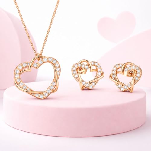 Image of Nilu's Collection Rose Gold & Silver Plated Heart Pendant with American Diamond - Elegant Pendant for Girls - Ideal Gift for Valentine's /Birthday /Dates