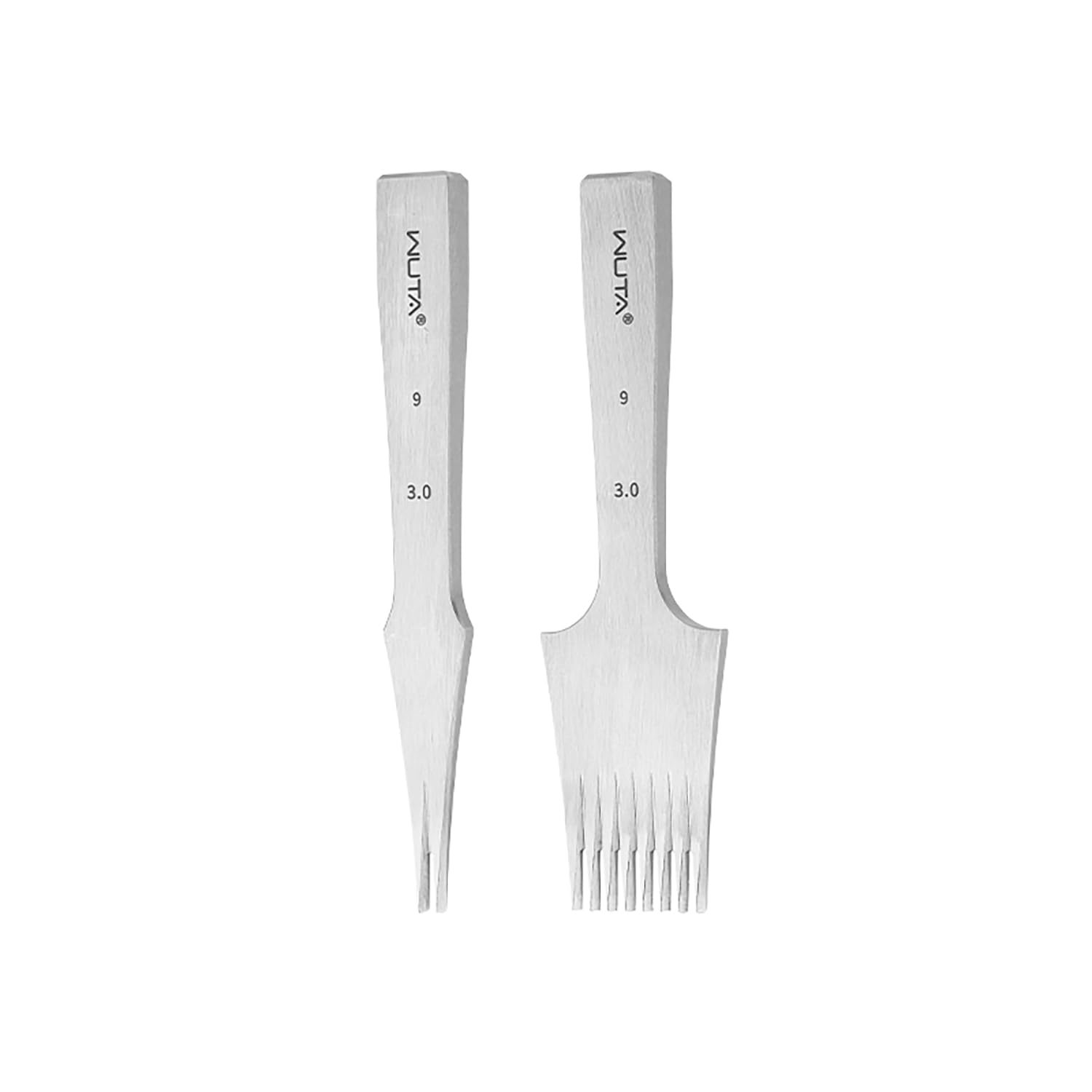 WUTA Leather Chisel All-Polished Die-Steel Puncher French Style Pricking Iron Sharp Leather Punching (Obverse, 3 mm 2 Teeth+8 Teeth)
