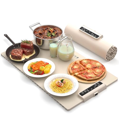 Electric Food Warming Mat: Silicone Food Warmer for Parties Buffet, Portable Fast Heating Pads for Food, Pizza Coffee Tea Heater Meat Defrosting Tray Adjustable Temperature (White)