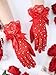 Bencailor Women Lace Gloves Tea Party Wedding Gloves Bow Short Evening Party Elegant Accessories for Funeral Halloween 1920s(Red,Rhinestones)