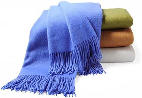 CUDDLE DREAMS Premium Cashmere Throw Blanket with Fringe, Luxuriously Soft (Porcelain Blue)
