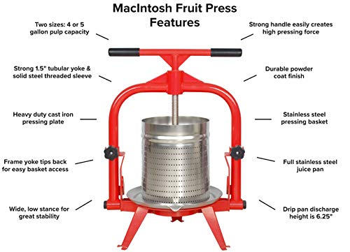 Macintosh Fruit Press 5 Gallon + Stainless Basket #TOP1