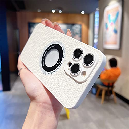 Étui en cuir pour iPhone 14 Plus coque de protection intégrale blanche pour lentille