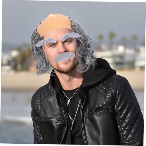Warmhm Perruque Chauve Avec Barbe Et Filet À Cheveux Ensemble Perruque Et Moustache Pour Costume De Vieil Homme Adulte Déguisement D'Halloween Et Soirées Costumées – vue 4