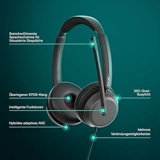 EPOS IMPACT 860 ANC Doppelseitiges USB C und USB A Headset mit Aktiver Geräuschunterdrückung,Super Wideband, Bequemes Design, Microsoft Teams & Zoom,Ideal für Büro, Homeoffice & Geschäftskommunikation