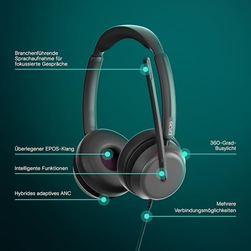 EPOS IMPACT 860 ANC Doppelseitiges USB C und USB A Headset mit Aktiver Geräuschunterdrückung,Super Wideband, Bequemes Design, Microsoft Teams & Zoom,Ideal für Büro, Homeoffice & Geschäftskommunikation