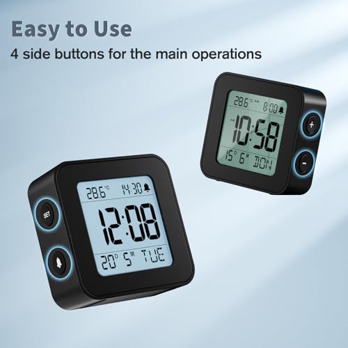 Miniatura 2 de Latec Reloj Despertador, Reloj Despertador Digital Pilas Con Temperatura, Retroiluminación, 3 Volúmenes, 12 24h, Calendario, Snooze Para Viajes Y Dormitorio Baterías Incluidas Negro