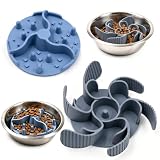 Vidoxdu 2 Stück Anti Schling Einsatz für Hundenapf, zuschneidbar Slow Feeder Napf-Einsatz mit Saugnäpfen, Slow Feeder Napf Einfügung für Hunde & Katzen, rutschfest, Grau & Blau