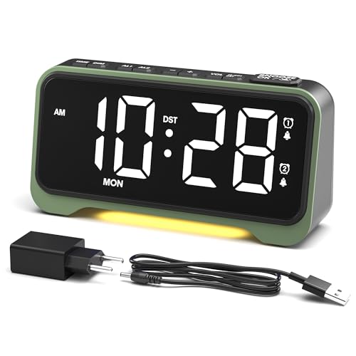 ROCAM Wecker Digital große LED-Anzeige, Digital Uhr mit Wochenendmodus, Nachttischuhr mit 2 Schlummermustern, 12/24 Stunden, Alarm Clock für Schlafzimmer, Kinder, Senioren