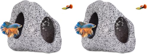 Image of Ameliade Aquarium Decorations Cave Fish Tank Accessories Rock Decor for Shrimp Cichlid Hiding Breeding Small Fish Bowl Hide Decoration Betta Hideout Stones House(Medium) (Pack of 2)