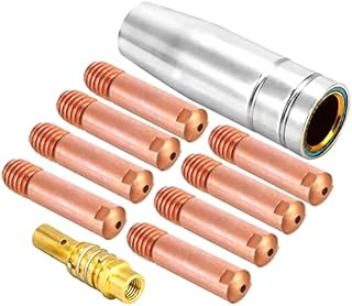 Mecmbj Nozzles Contact Tips Holders Welding Parts Set 1PC Nozzles 10PCS Contact Tips 1PC Tip Holders mig Welder consumable Accessory Fit for 15AK Torch Gun Welding Machine 1.0 MM - Total 12PCS
