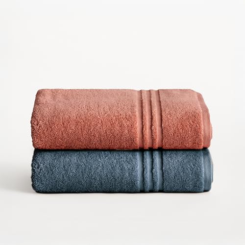 Boheme Juego De 2 Toallas Bicolor De Baño Grande Premium 700 G M Terracota Y Azul Turquesa 2 100x150 100 Algodón Suave Y Absorbente Secado Rápido Lavables A Máquina Uso Diario