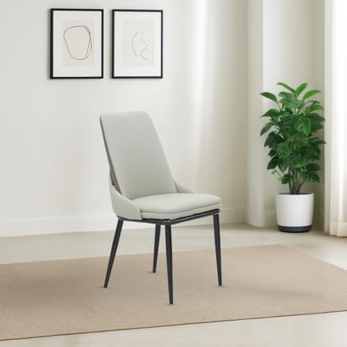 Image of Royaloak Sepang Malaysian Dining Chair | Comfortable Dining Table Chair in Leatherette Upholstery | High Back Stitched Detailing | Cushioned Padding | Ergonomic Design | Powder-Coated Legs