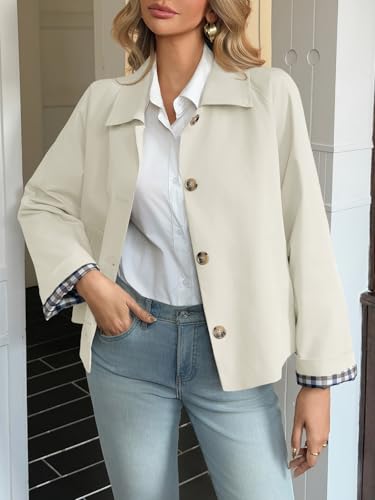 Tankaneo Womens Cropped Trench Coat Lightweight Single Breasted Jacket Fall Windbreaker Fashion Outerwear