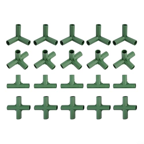 Sisinkal Set di 20 connettori per telaio serra da 16 mm, in plastica, giunti a T, a croce, ad angolo retto, 3 vie, 4 vie, per tubi in metallo e PVC, struttura da giardino