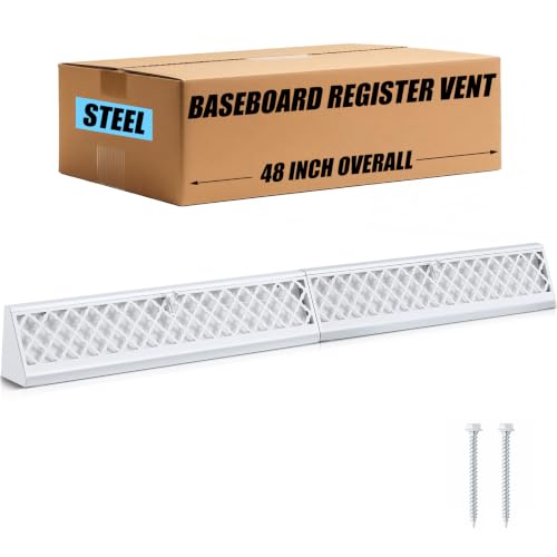 Blulu 1 Pcs 48 Inch Baseboard Register Duct Opening Size Modern Design Vent Covers for Home Floor Wall Baseboard Air Covers Supply Floor Diffuser Including Screws (White)